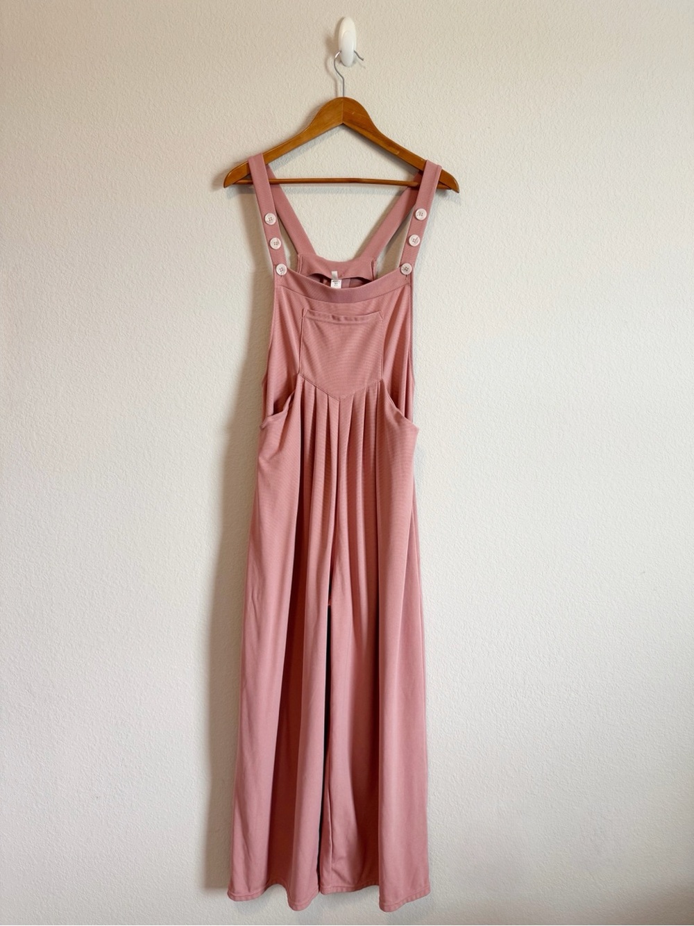 Halara Rose Pink Waffle Wide Leg Pleated Overalls Jumpsuit Size Medium - Picture 2 of 11